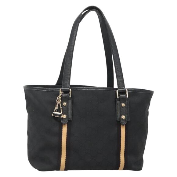 GUCCI GG Canvas Sherry Line Tote Bag Black Gold - Picture 1 of 16